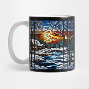 Stained Glass Window Snowy Winter Scene Mug